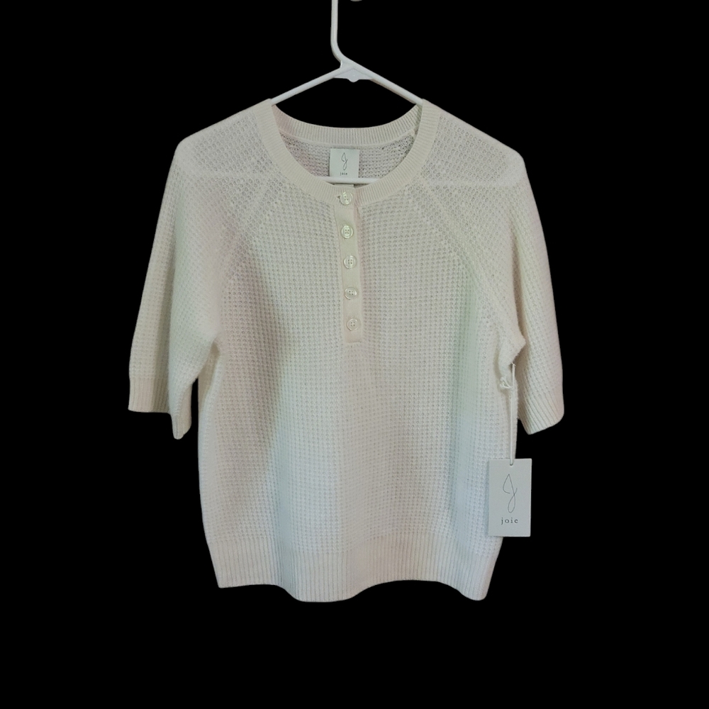 Joie Button-Front Cream Cashmere Sweater